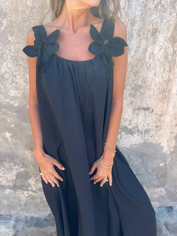 Mariana | Ženska jednobojna haljina s cvjetnim uzorkom