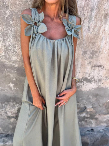 Mariana | Ženska jednobojna haljina s cvjetnim uzorkom