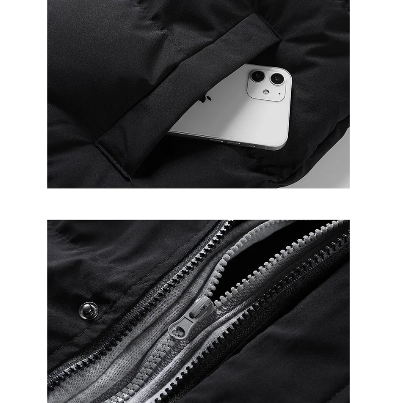 Casual muška puffer jakna s polokragom, kapuljačom i dvostrukim vezanjem. Savršena za jesen/zimu