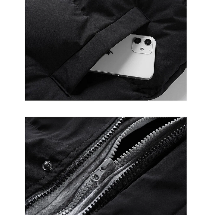 Casual muška puffer jakna s polokragom, kapuljačom i dvostrukim vezanjem. Savršena za jesen/zimu