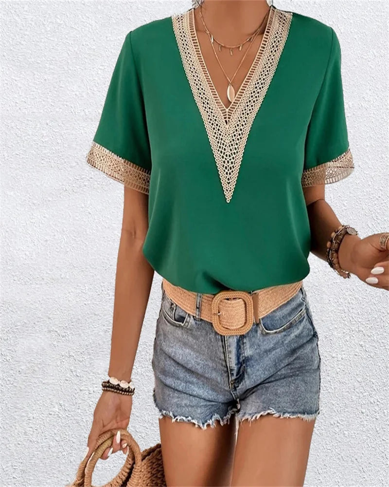 Tereza | Modna čipkana majica s V izrezom