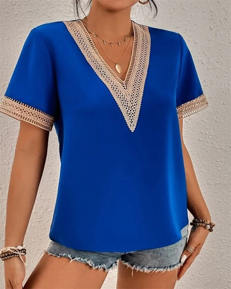 Tereza | Modna čipkana majica s V izrezom